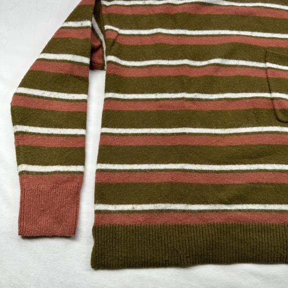 MADEWELL Small Striped Mock Neck Wool Sweater Brown Green Casual Pullover Top - Picture 3 of 16